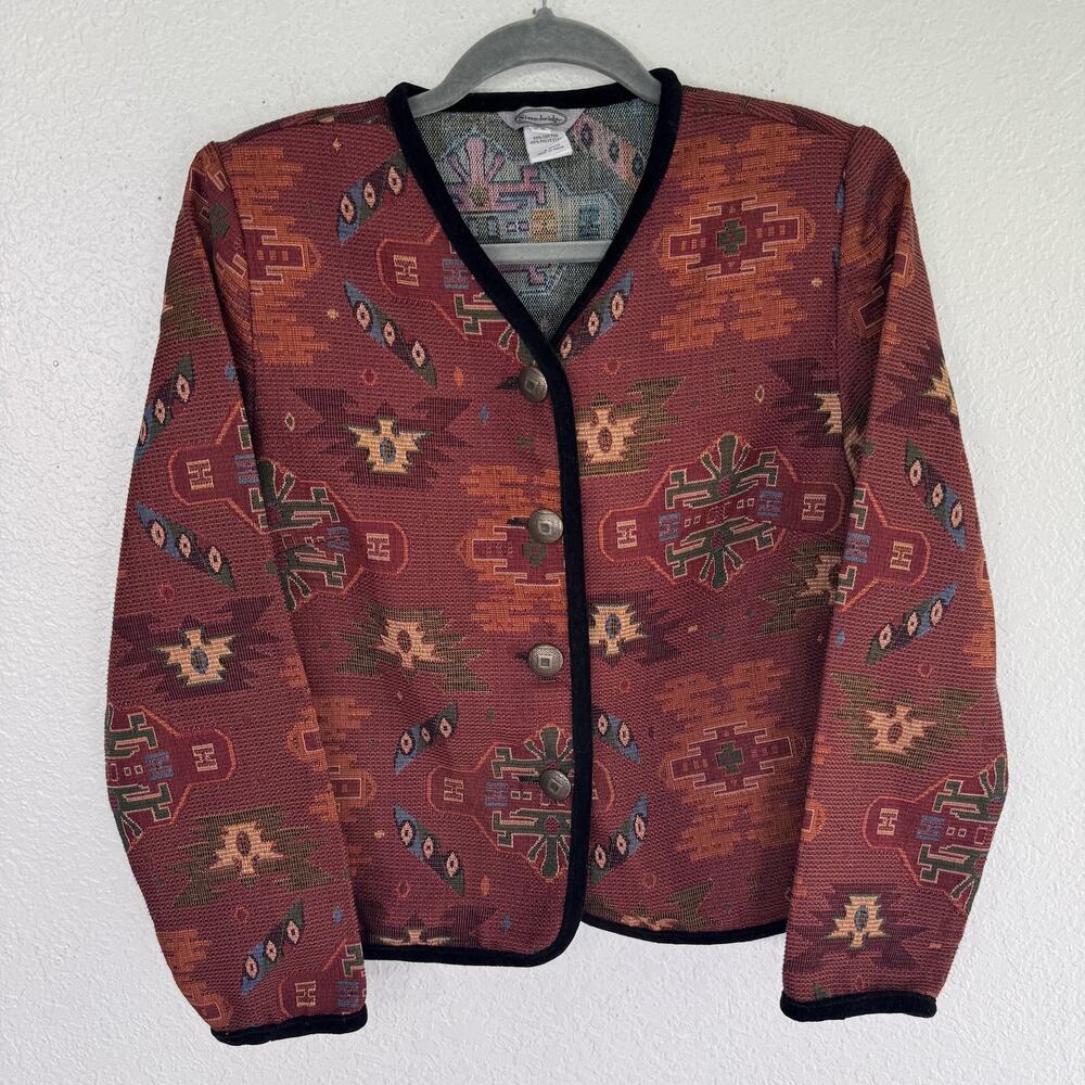 Stonebridge Jacket Womens Petite Small Tapestry Aztec Southwestern Boho Western
